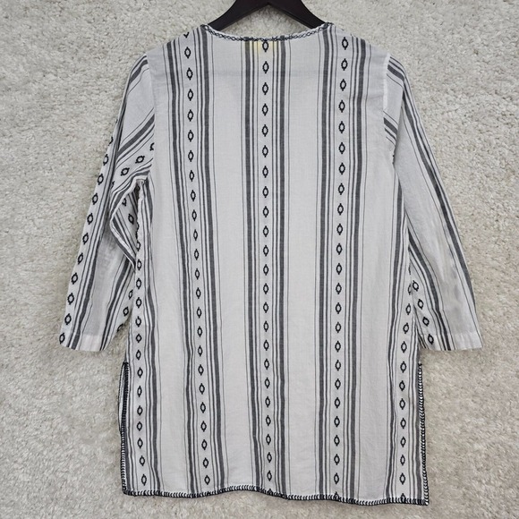 Roller Rabbit Top Womens S Gray White Tunic Tassel Long Sleeve Cotton Beach READ - Picture 8 of 15